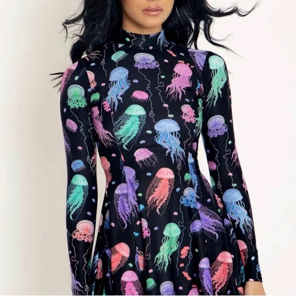 BlackMilk Long Sleeve Evil Tee Dress - Sea Jellies - S - Picture 2 of 5
